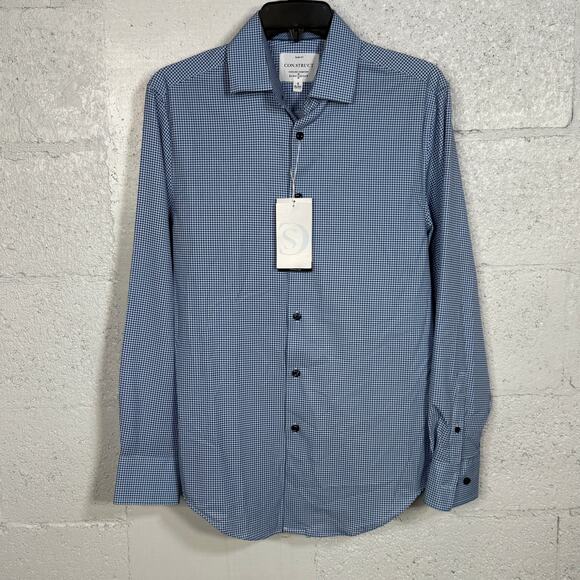 Con.Struct Men's Slim Fit Gingham Stretch Cooling Dress Shirt Blue small $70 - Picture 1 of 9